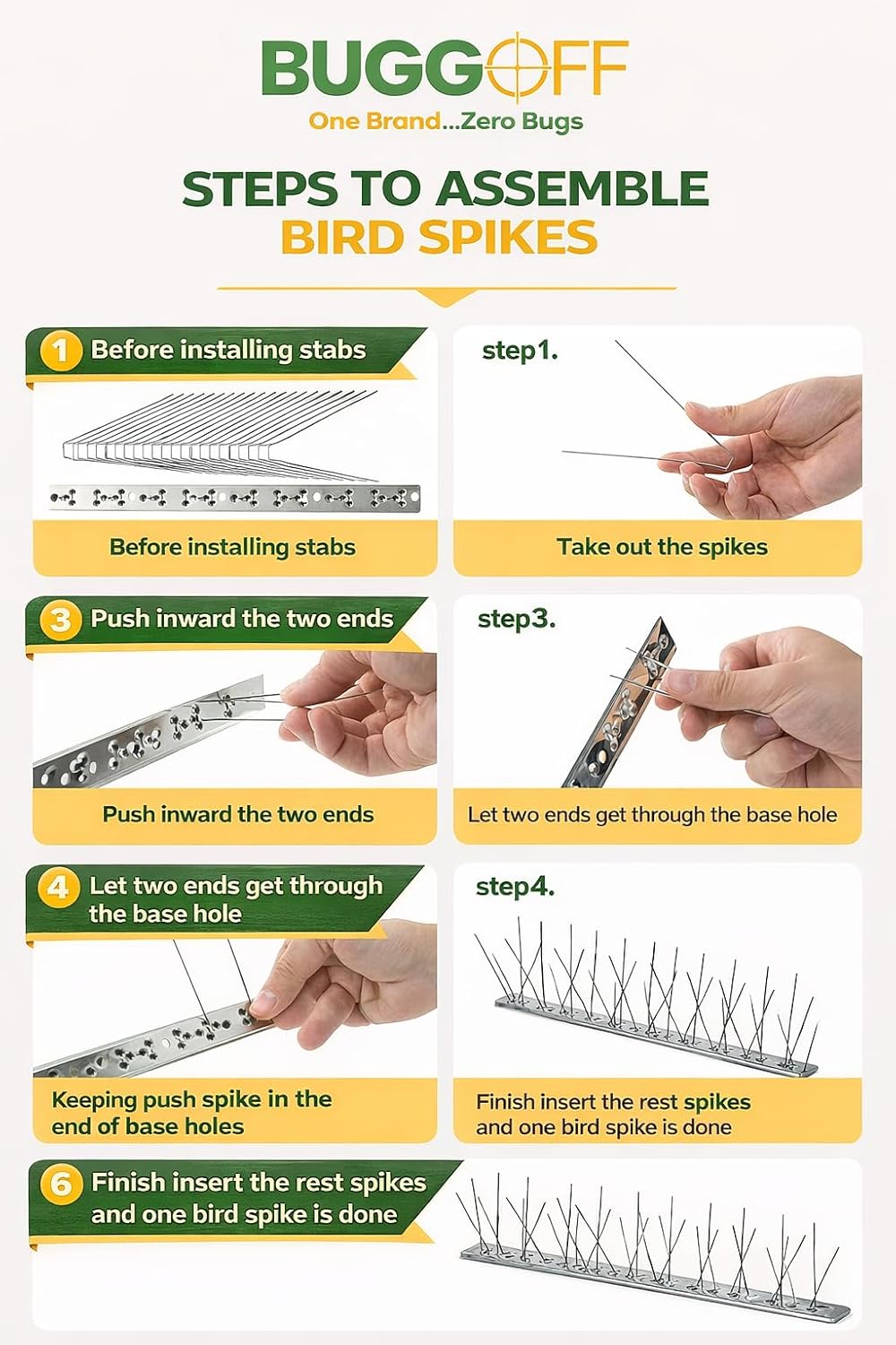 Bird and Rodent Spikes, 4.5" Tall 10" Long Stainless Steel Anti-Bird Deterrent Strips