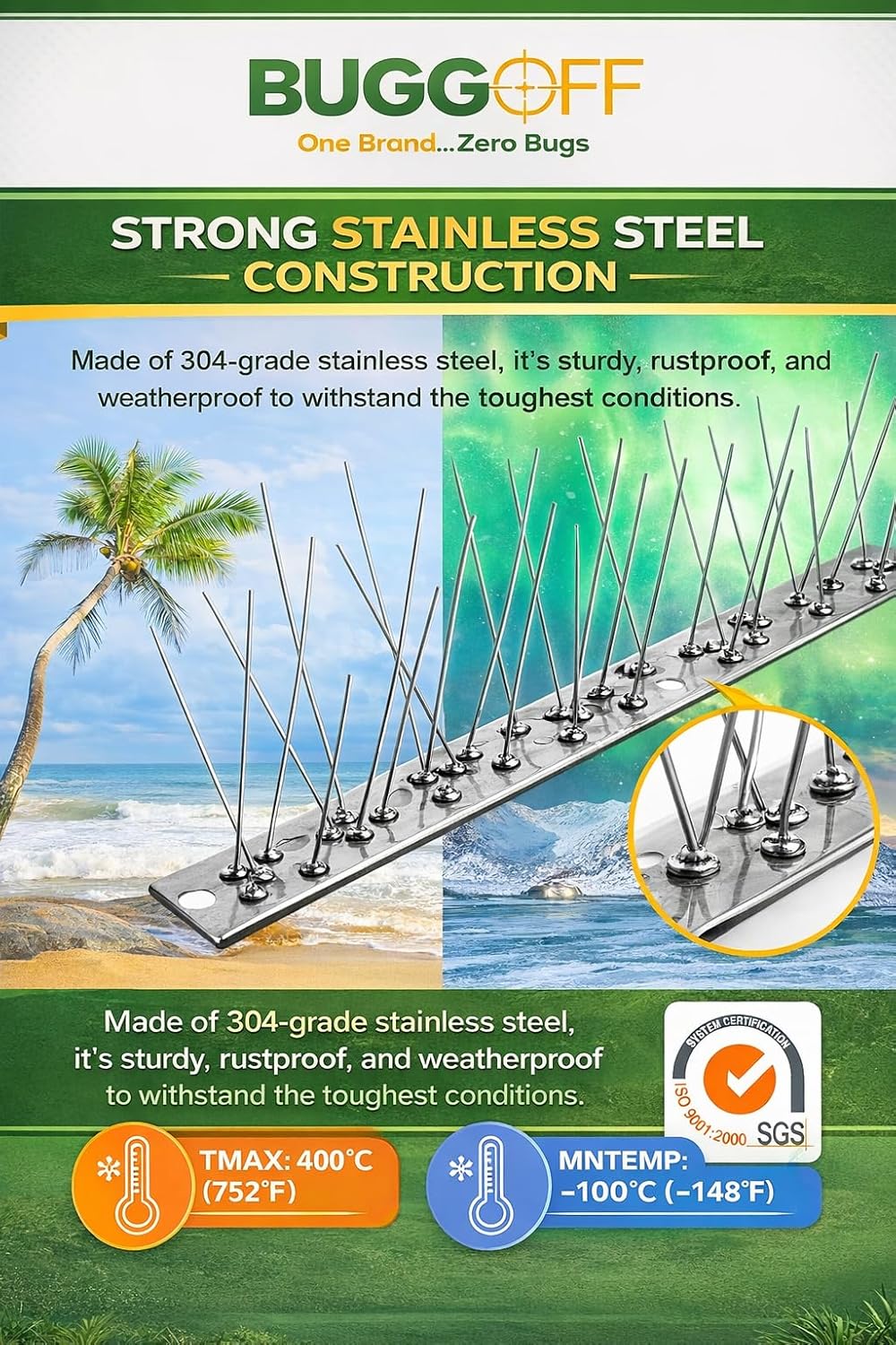 Bird and Rodent Spikes, 4.5" Tall 10" Long Stainless Steel Anti-Bird Deterrent Strips