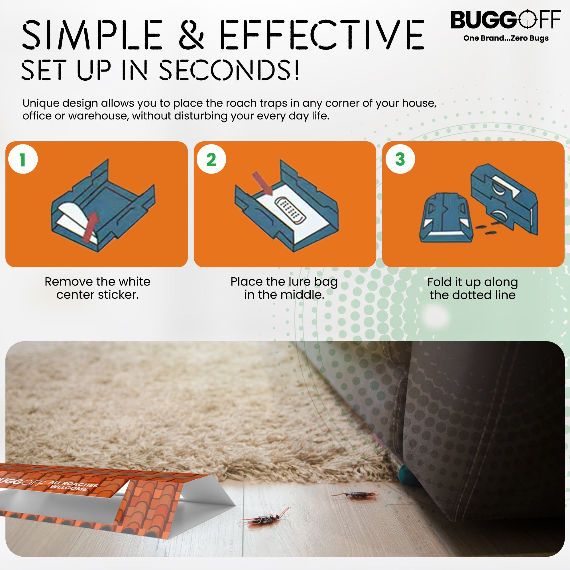 Trampas adhesivas con cebo para cucarachas Roach House, ¡sin productos químicos ni pesticidas! 