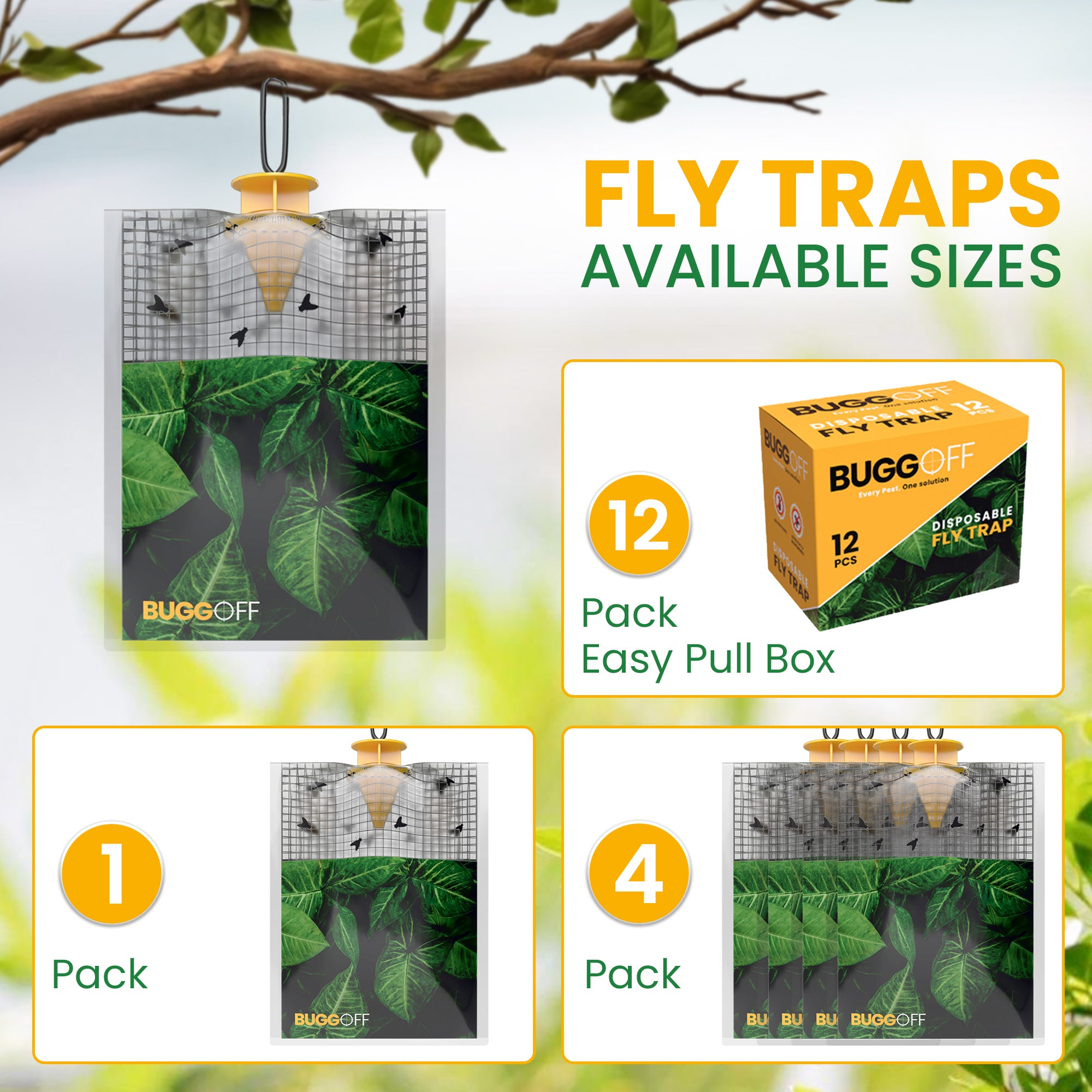 Outdoor Disposable Hanging Fly Traps with Natural Pre-Bait, 10,000 FLIES!