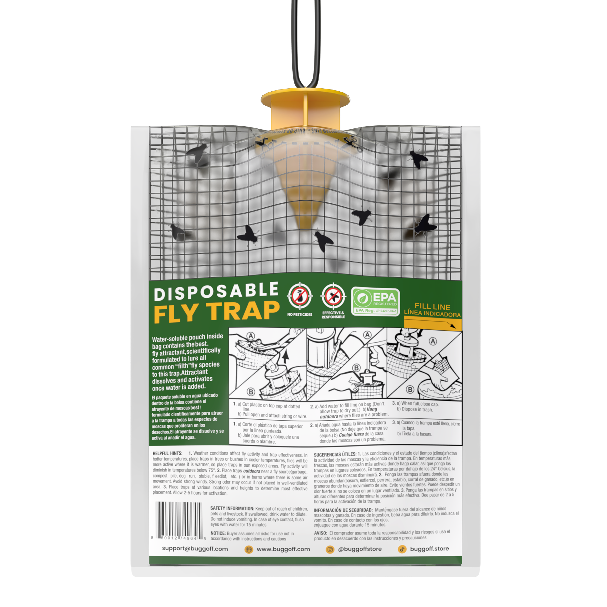 Outdoor Disposable Hanging Fly Traps with Natural Pre-Bait, 10,000 FLIES!